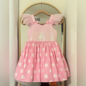 Pink Polka Dot Dress with Tulle Sleeves